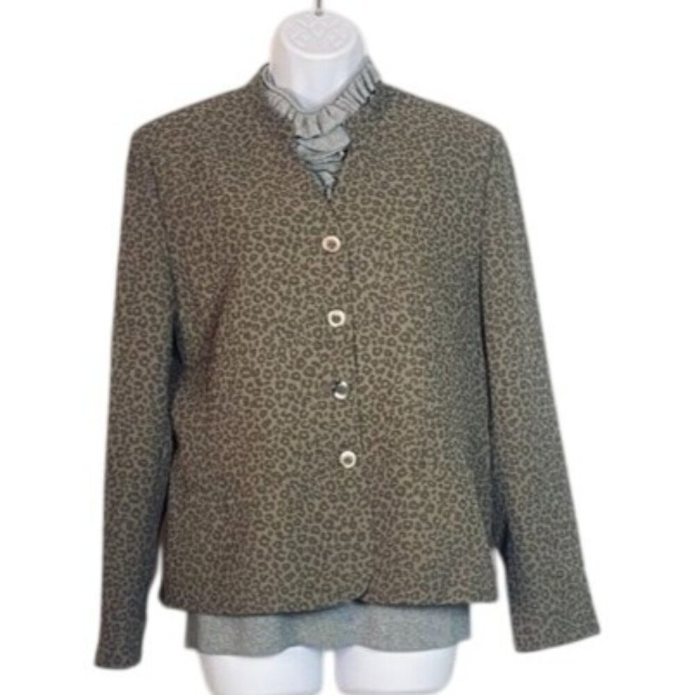 Le Suit Olive & Deep Green Leopard Print Blazer Size 12 Tailored Waist